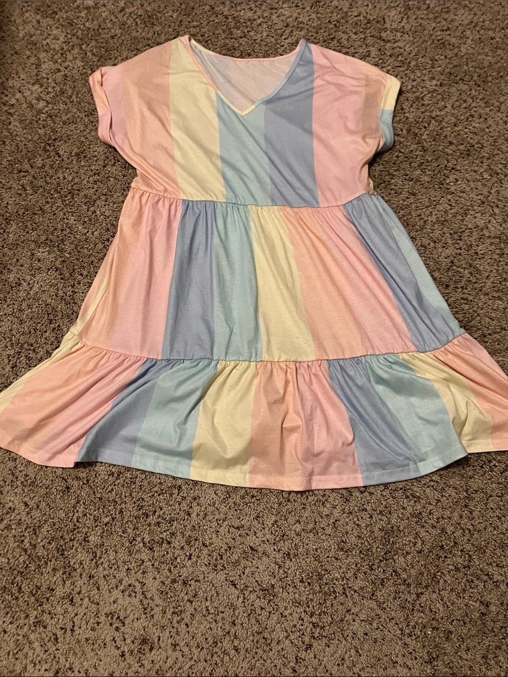Pastel Stripe Tiered  Dress - Multi-Color